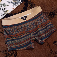 3-Pack Comfortable & Anti-Exposure Cotton Retro Ethnic Style Mid-Rise Boxer Shorts 35-75KG