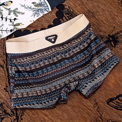 3-Pack Comfortable & Anti-Exposure Cotton Retro Ethnic Style Mid-Rise Boxer Shorts 35-75KG