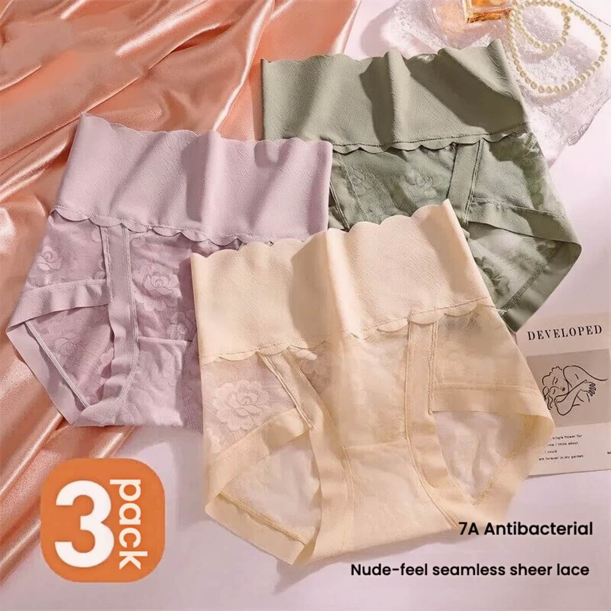 3-Pack High Waist Lace Briefs for Women