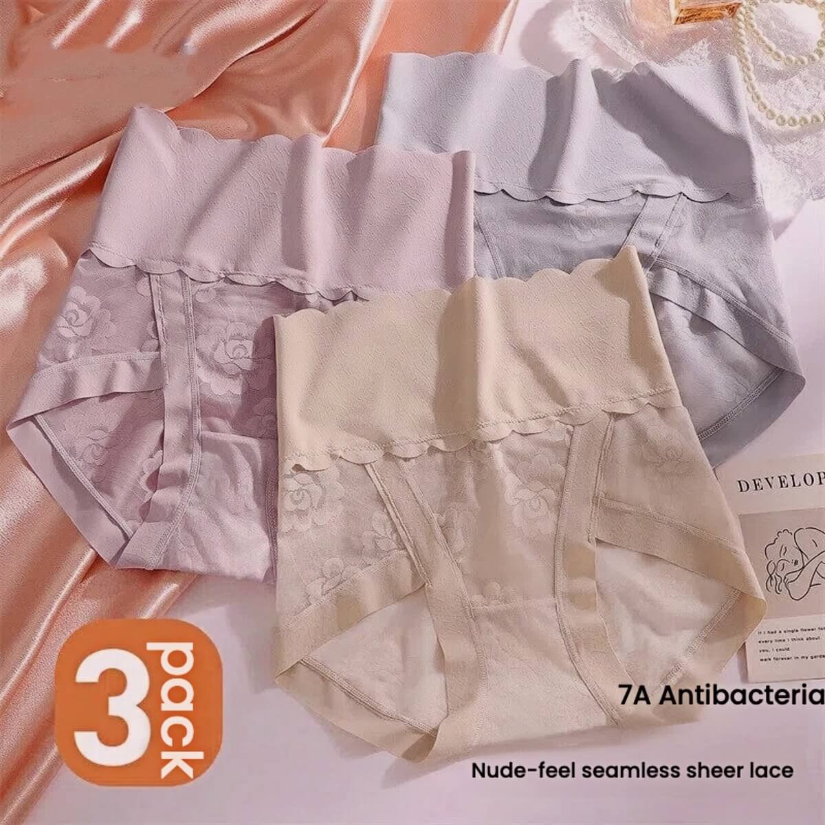 3-Pack High Waist Lace Briefs for Women