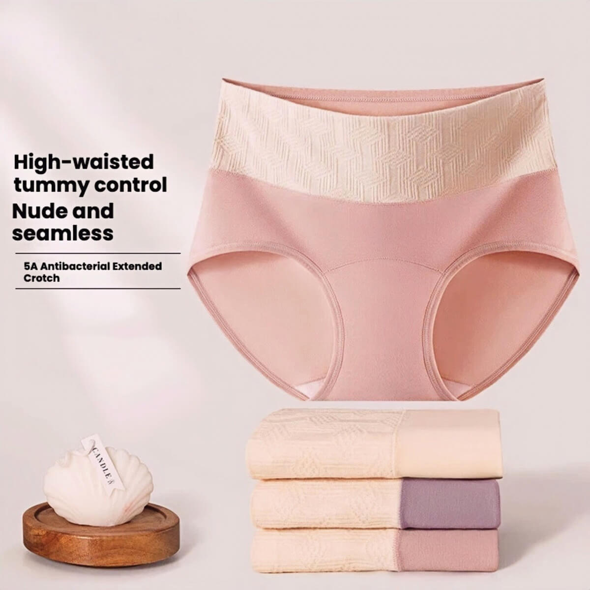 3-Pack Lace & Cotton Mid-High Waist Brief Underwear 40-80KG