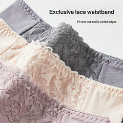 3-Pack Lace & Cotton Mid-High Waist Brief Underwear 40-80KG