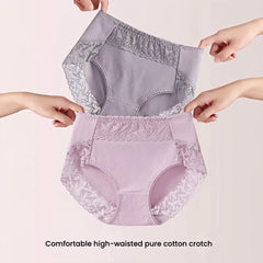 3-Pack Lace & Cotton Mid-High Waist Brief Underwear 40-80KG