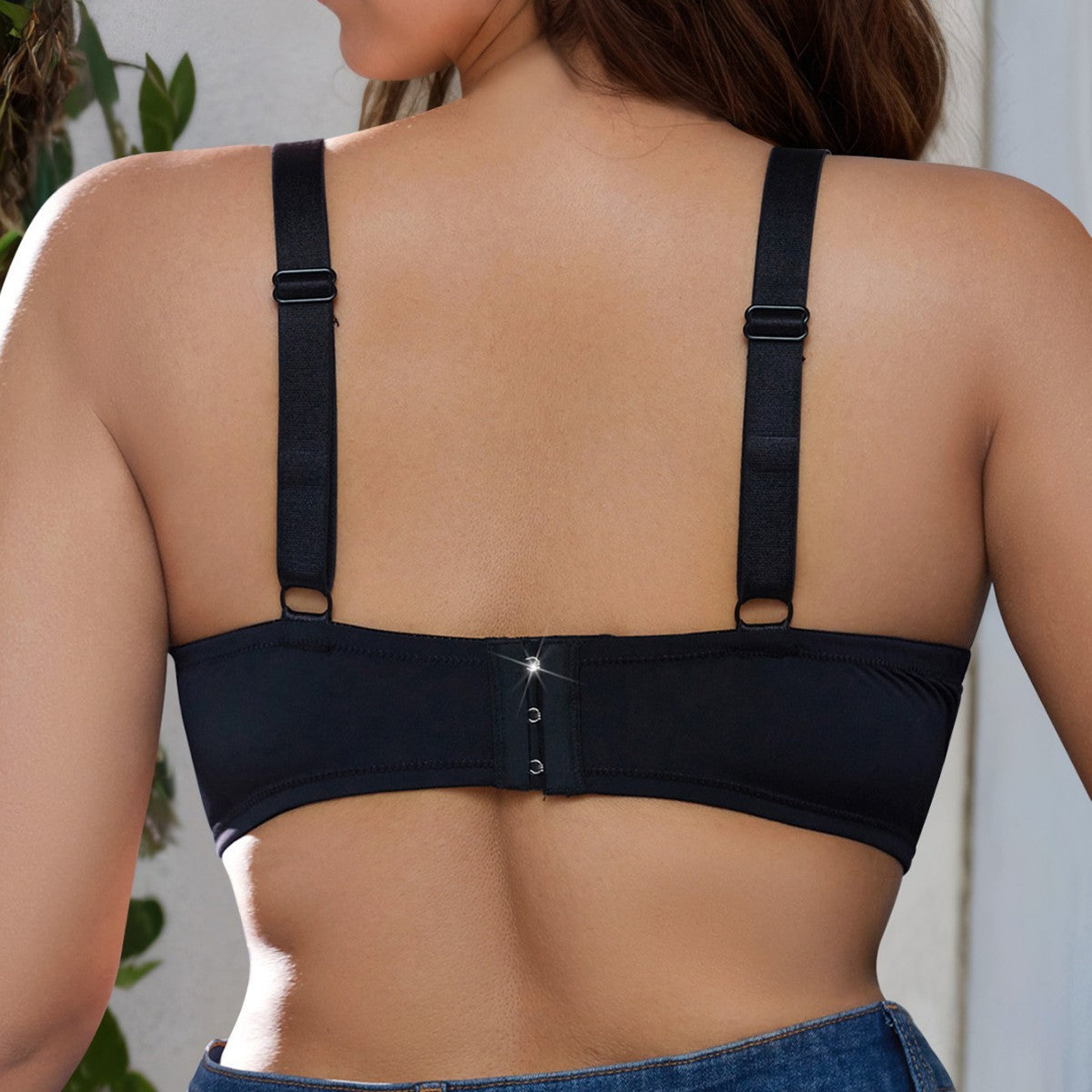 Black Plus Size Bra – Three-Quarter Cup Underwire Lace Push-Up for C, D, E Cups