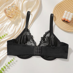 Black Plus Size Bra – Three-Quarter Cup Underwire Lace Push-Up for C, D, E Cups