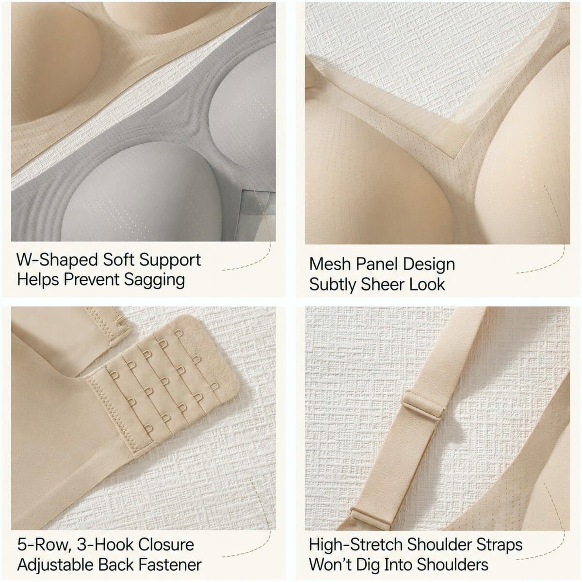 Breathable Mesh Wire-Free Bra with Fixed Cups & Lightly Lined B–E Cups