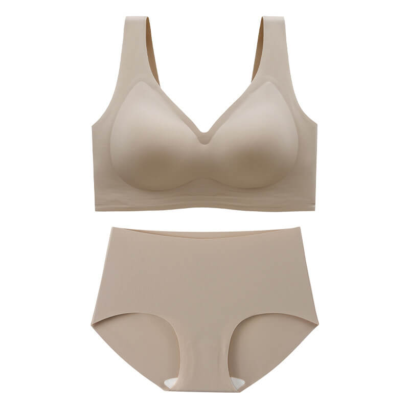 Full coverage lace bra set with high cut coordinated brief, beige - Plus  Size. Colour: beige. Size: 40c/9