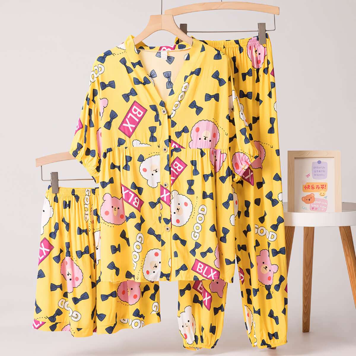 Cotton Poplin Bear Pajamas Set