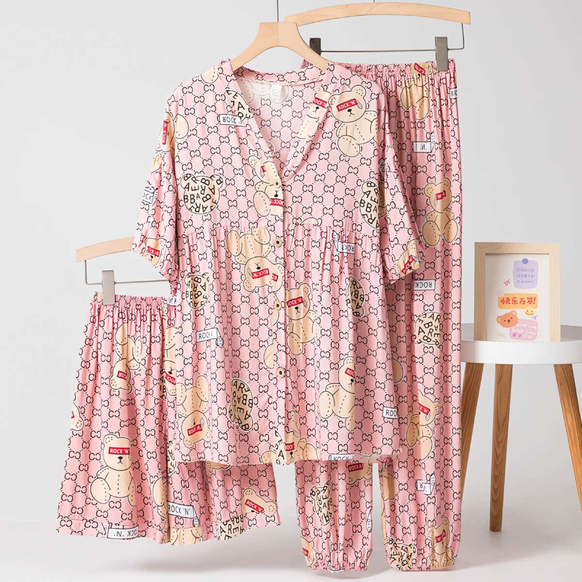 Cotton Poplin Bear Pajamas Set