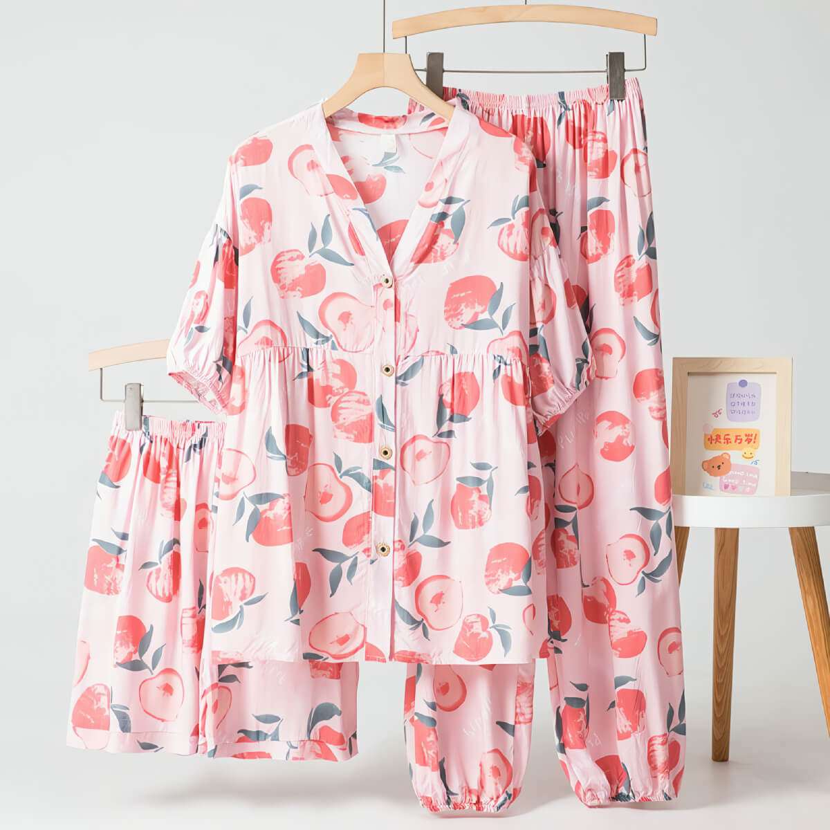 Cotton Poplin Fruit Pattern Pajamas Set