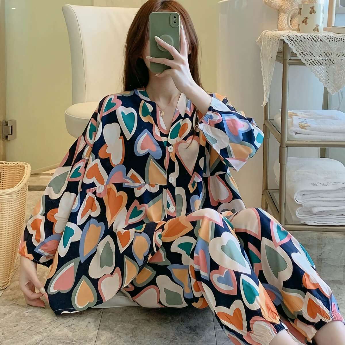 Cotton Poplin Heart Pajama Set