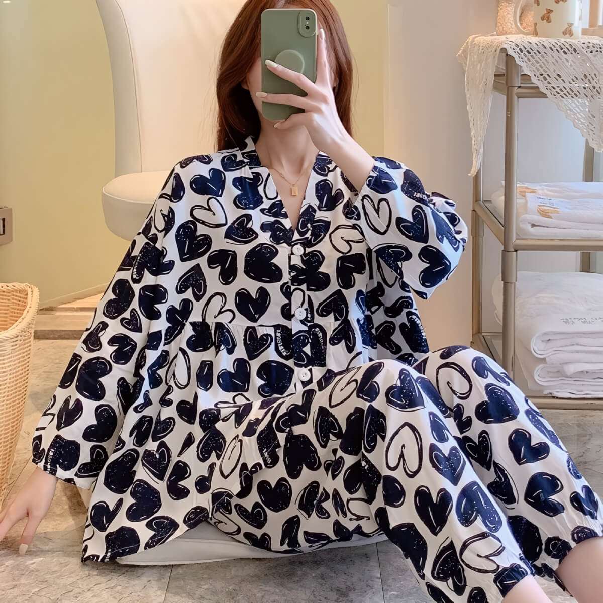 Cotton Poplin Heart Pajama Set