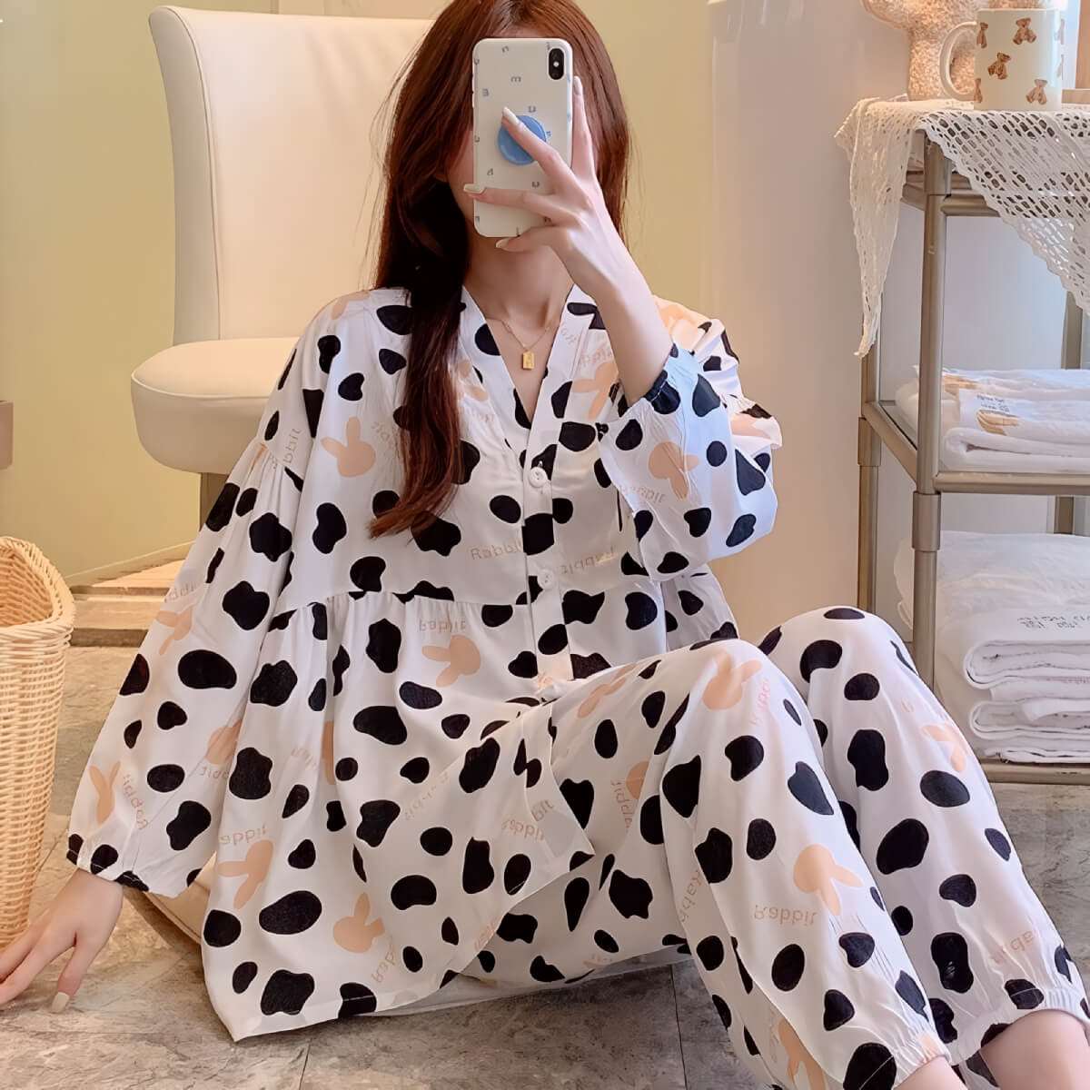 Cotton Poplin Leopard Print Pajamas Set