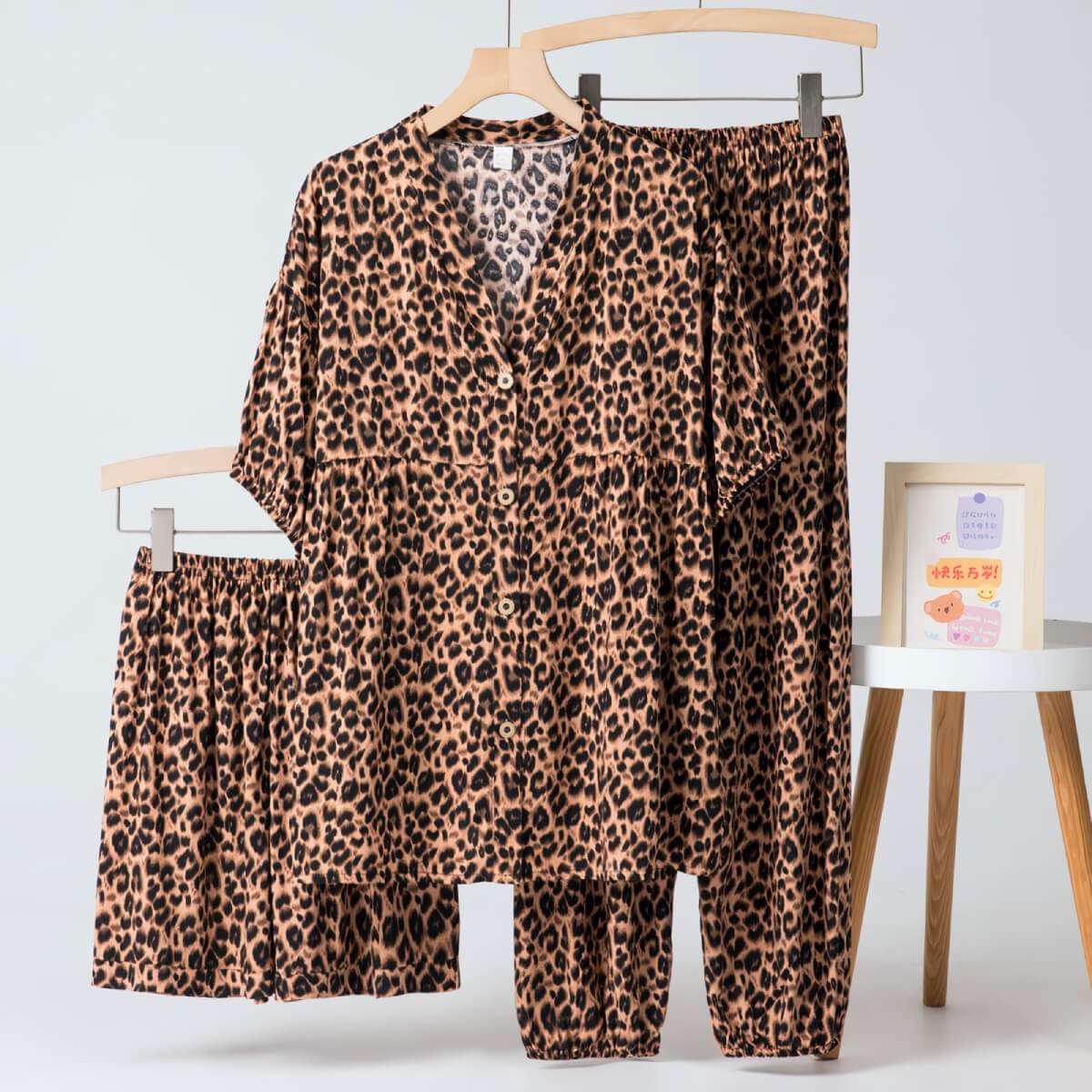 Cotton Poplin Leopard Print Pajamas Set