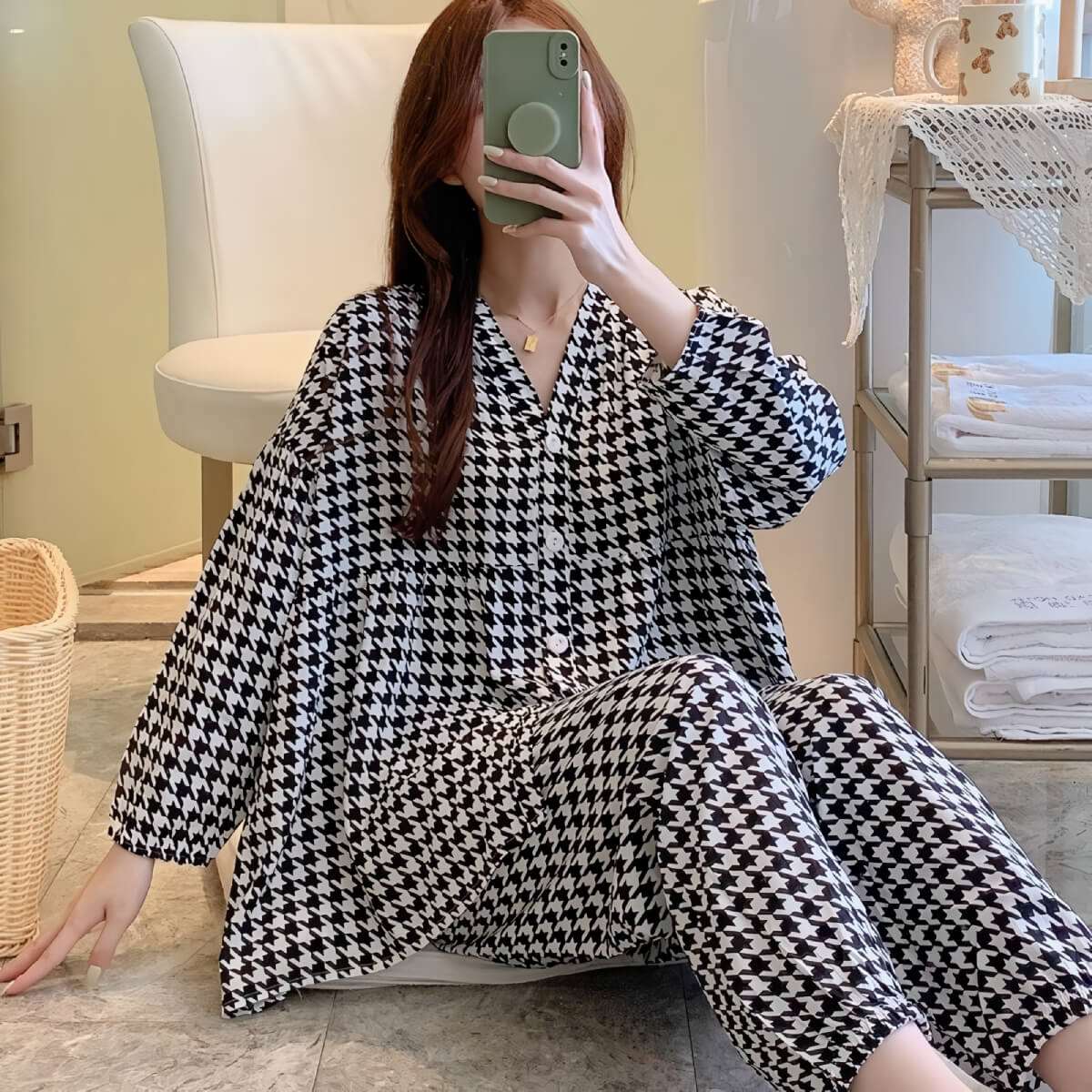 Cotton Poplin Stylish Pattern Pajamas Set