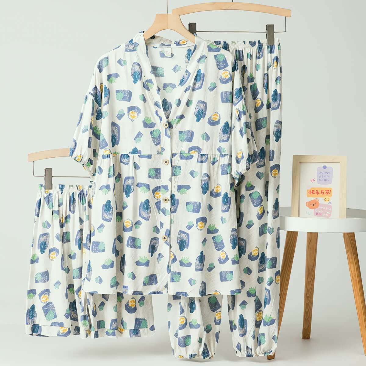 Cotton Poplin Stylish Pattern Pajamas Set