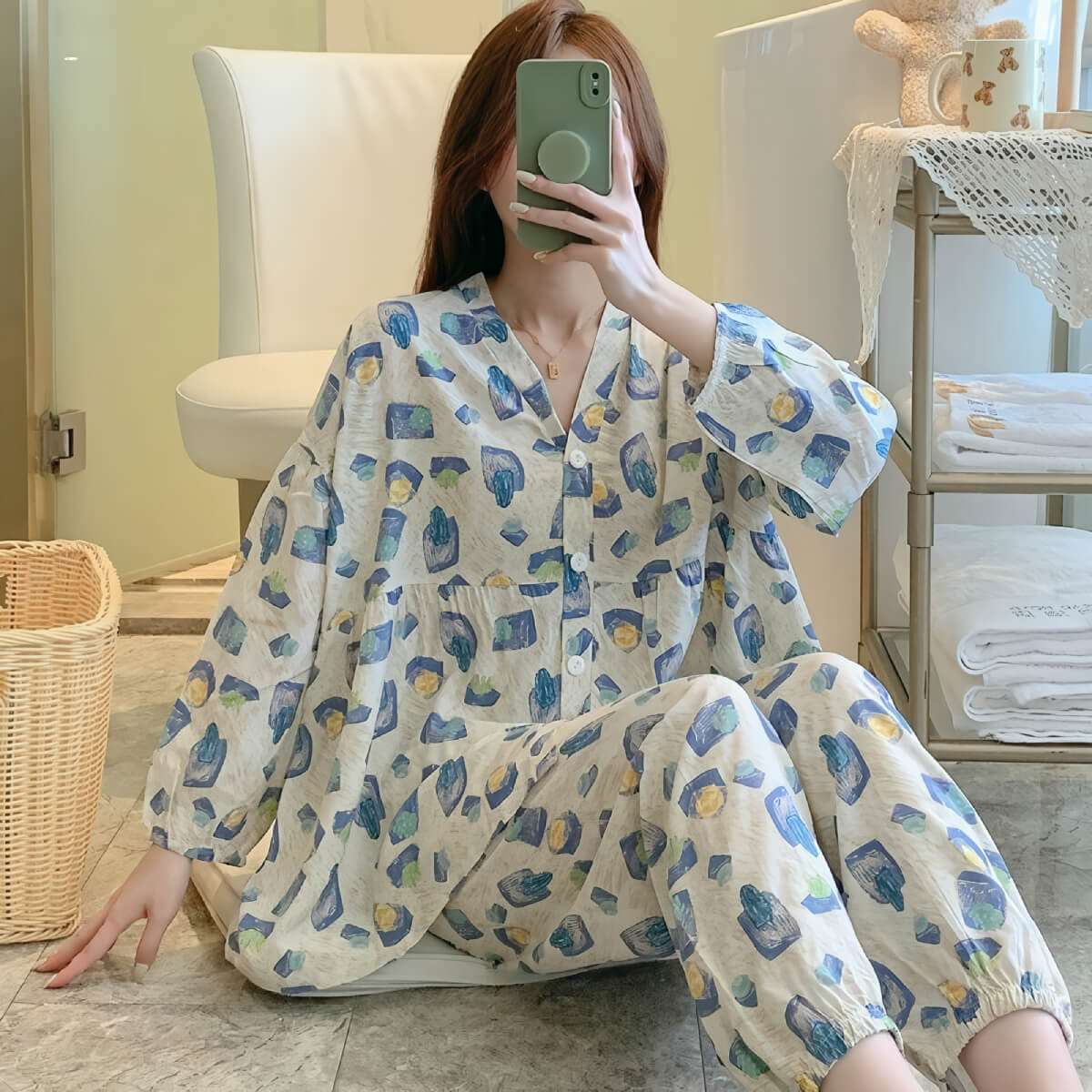 Cotton Poplin Stylish Pattern Pajamas Set