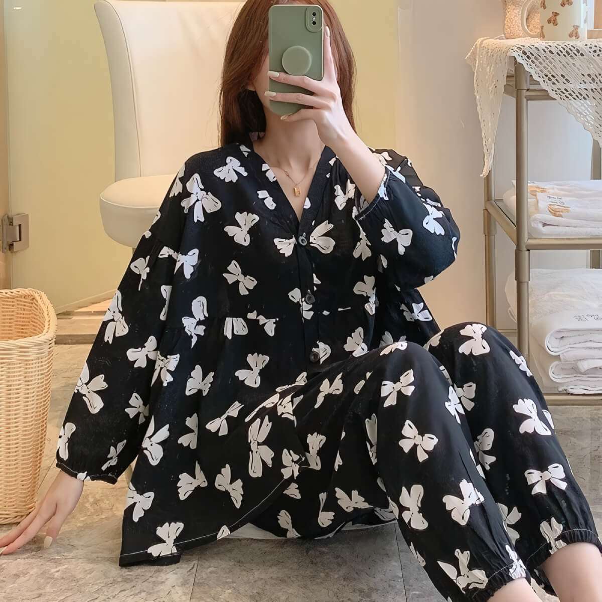 Cotton Poplin Stylish Pattern Pajamas Set