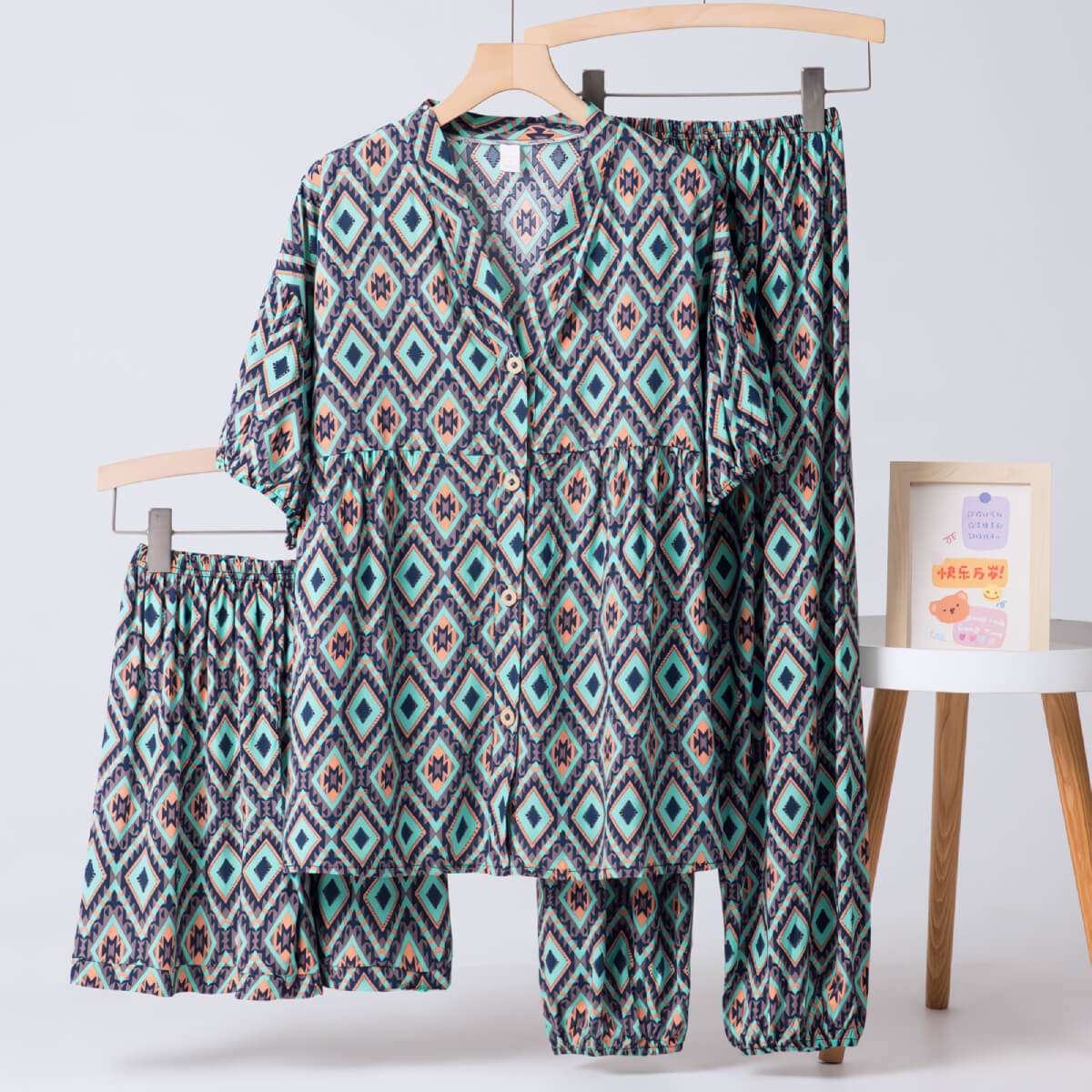 Cotton Poplin Stylish Pattern Pajamas Set