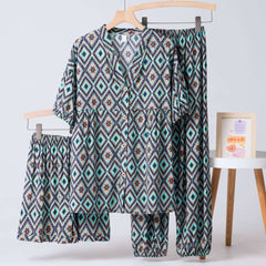 Cotton Poplin Stylish Pattern Pajamas Set