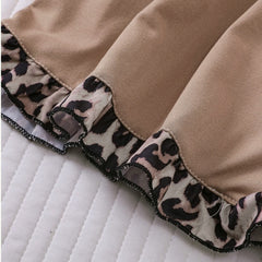 Cozy 2-Piece Short Pajama Set with Leopard Accent Bow Loungewear for Women