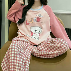 Cozy Cartoon Pajamas for Women with Chest Pads – Long Sleeve Comfort for All Seasons