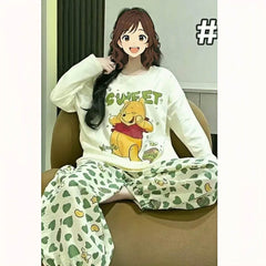 Cozy Cartoon Pajamas for Women with Chest Pads – Long Sleeve Comfort for All Seasons
