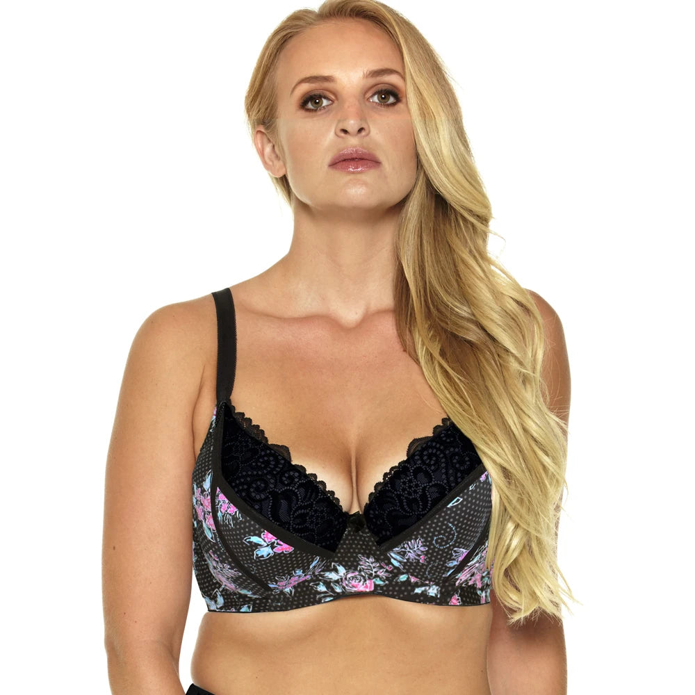 Elegant Lace Push-Up Bra – Underwire 3/4 Cup Lingerie for Women (Sizes 32-46, C-FF)