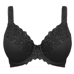 Embroidery Black Full Coverage Minimizer Bra