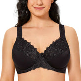 Embroidery Black Full Coverage Minimizer Bra
