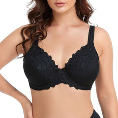 Embroidery Black Full Coverage Minimizer Bra