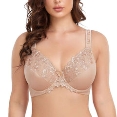 Embroidery Nude Full Coverage Minimizer Bra