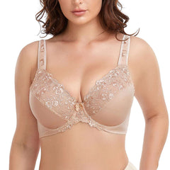 Embroidery Nude Full Coverage Minimizer Bra