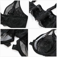 Front Closure Floral See Through Lace Bra