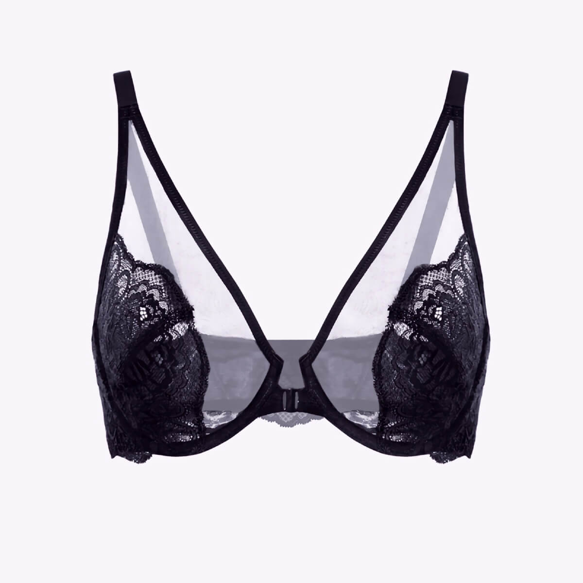 Front Closure Floral See Through Lace Bra