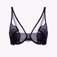 Front Closure Floral See Through Lace Bra