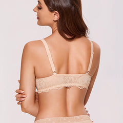 Front Closure Floral See Through Lace Bra