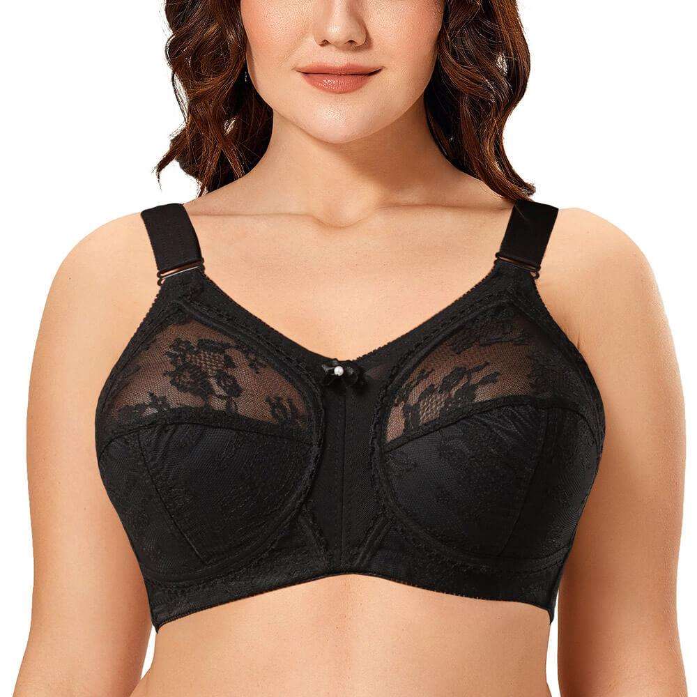 36G-48GG Black/Grey Ladies Underwired Bra Full Figure Large Bust Lace Firm  Hold