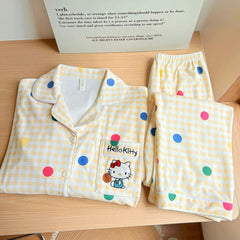 Cozy Hello Kitty Pajamas for Women, Warm Fleece Long-sleeved Loungewear Set