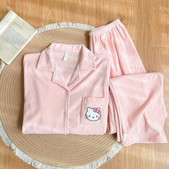 Cozy Hello Kitty Pajamas for Women, Warm Fleece Long-sleeved Loungewear Set
