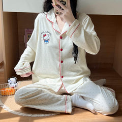Cozy Hello Kitty Pajamas for Women, Warm Fleece Long-sleeved Loungewear Set