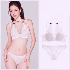 Lace Bralette & Thong Set for a Sexy, Subtle Lift – French-Inspired, Adjustable Neck Halter for a Smooth, Supportive Fit