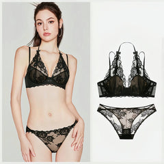Lace Bralette & Thong Set for a Sexy, Subtle Lift – French-Inspired, Adjustable Neck Halter for a Smooth, Supportive Fit
