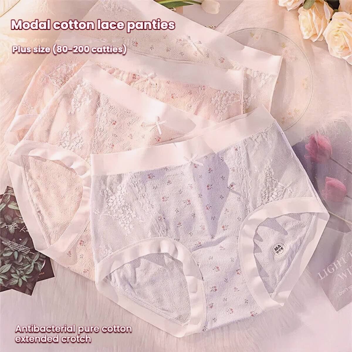 Lace Floral Cotton Women's Briefs 4-Pack 40-100kg