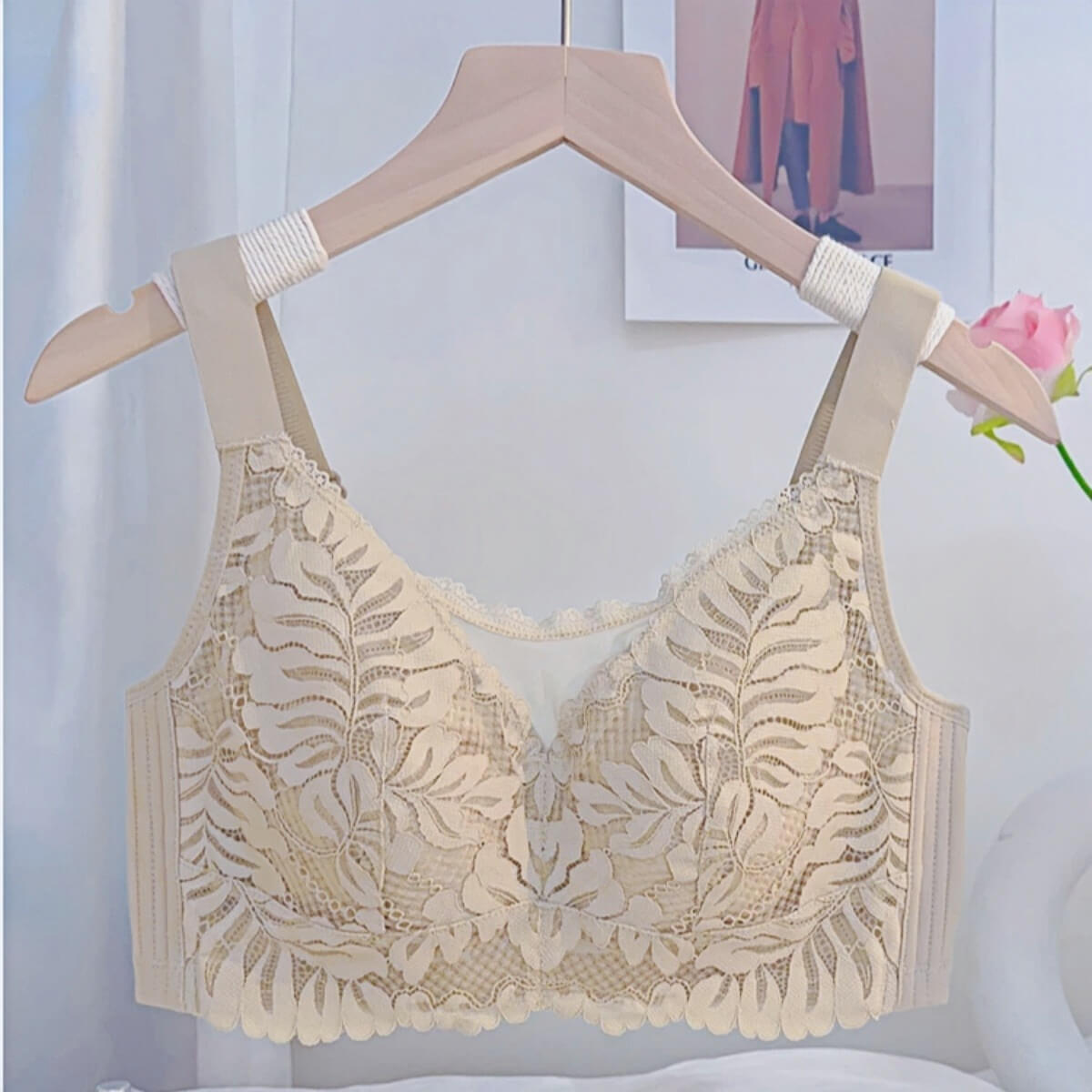 Lace Plus Size Full Cup Bra B-E Cup, Anti-exposure minimizer, Everyday anti-sagging bra