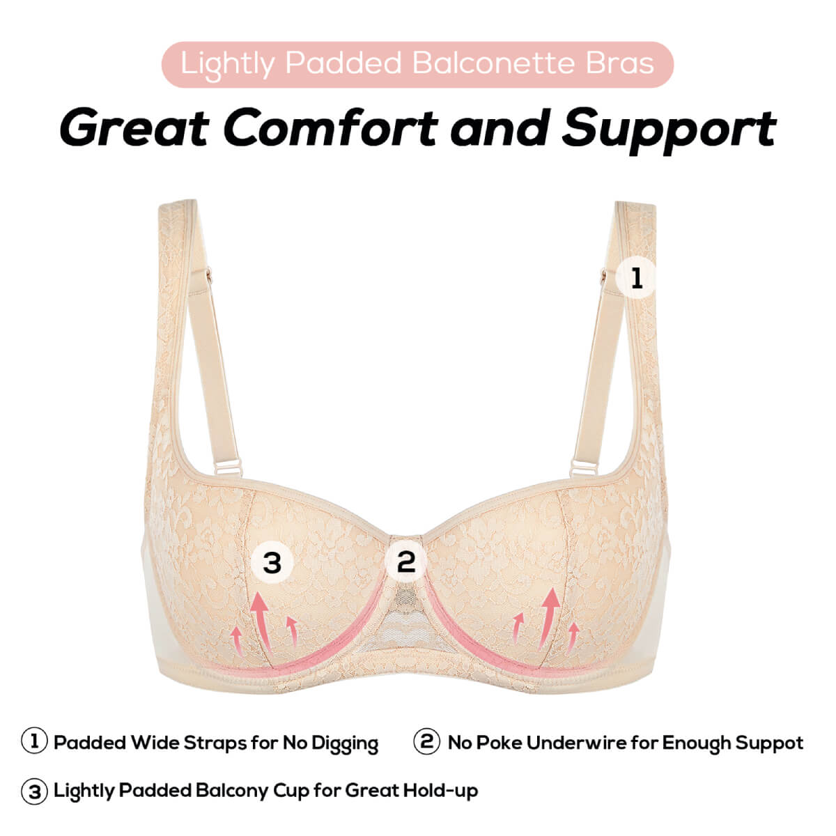 Lace Push Up Balconette Bra