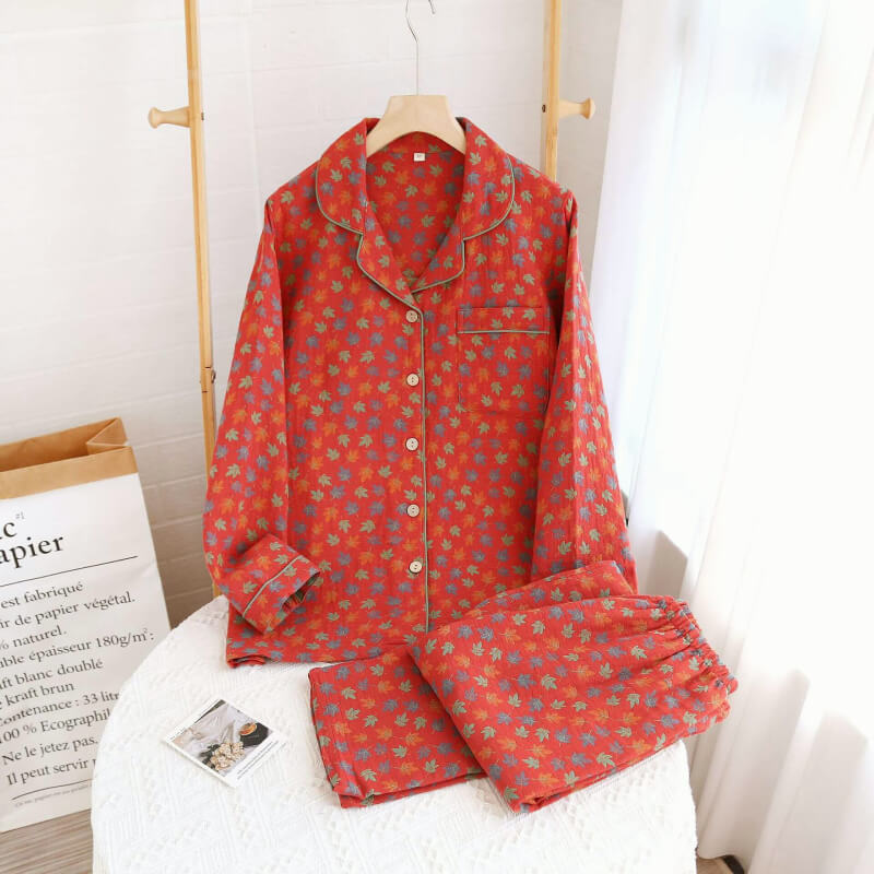 Long Sleeved Two Piece Sleepwear Women Cotton 100%