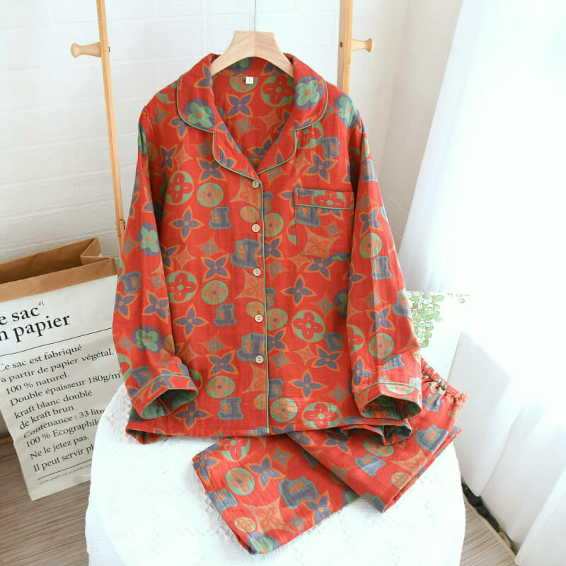 Long Sleeved Two Piece Sleepwear Women Cotton 100%