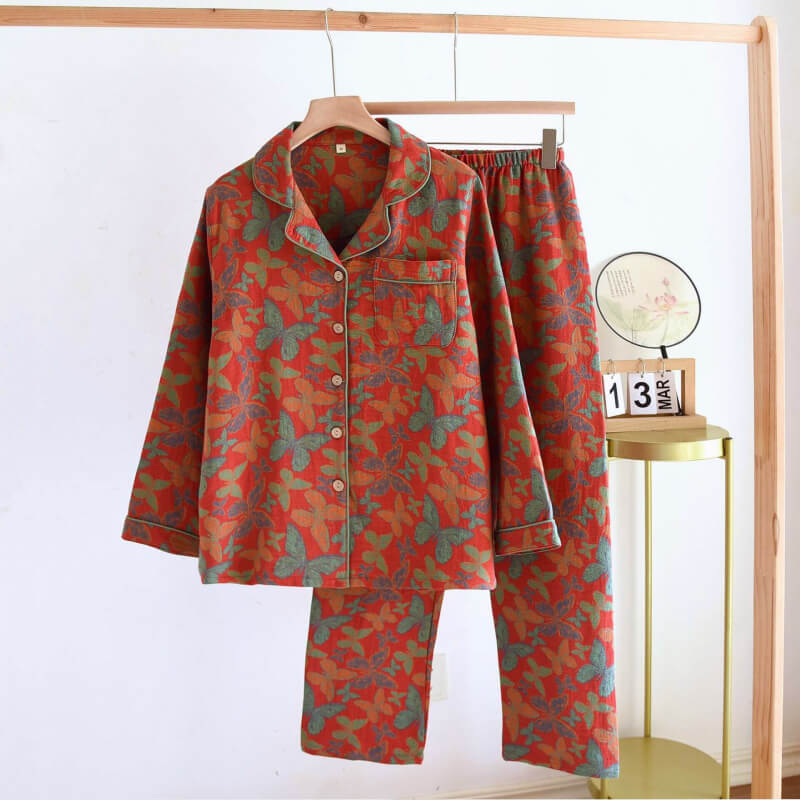 Long Sleeved Two Piece Sleepwear Women Cotton 100%