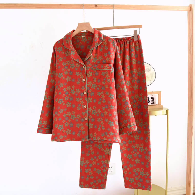 Long Sleeved Two Piece Sleepwear Women Cotton 100%